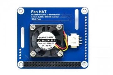 HATs WAVESHARE PWM Controlled Fan HAT for Raspberry Pi, I2C, Temperature Monitor, Waveshare 17951