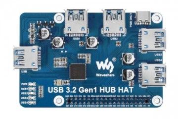 HATs WAVESHARE USB 3.2 Gen1 HUB HAT for Raspberry Pi, 4x USB 3.2 Gen1 Ports, Driver-Free, Waweshare 17584