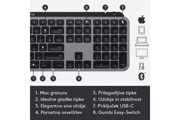 tipkovnice LOGITECH Tipkovnica Logitech MX Keys za Mac, siva, SLO g.